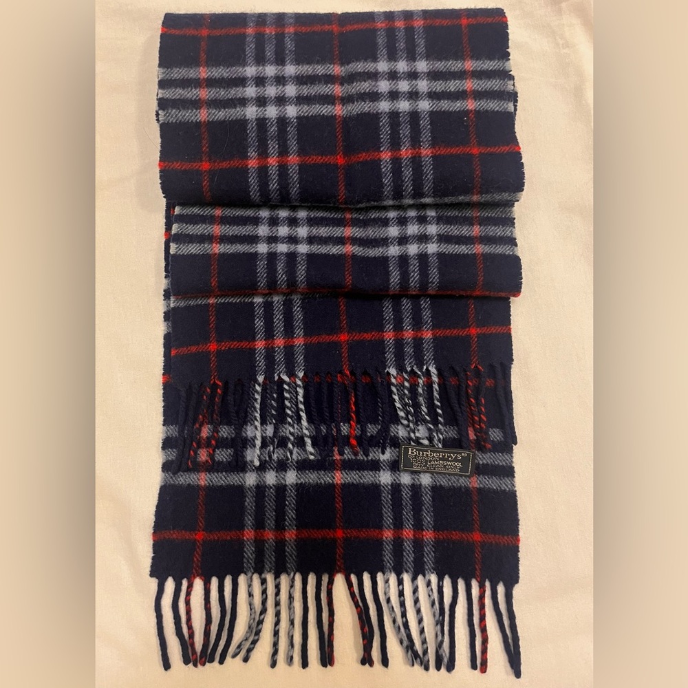 Authetic Burberrys of London Checkered Blue Scarf Made in England